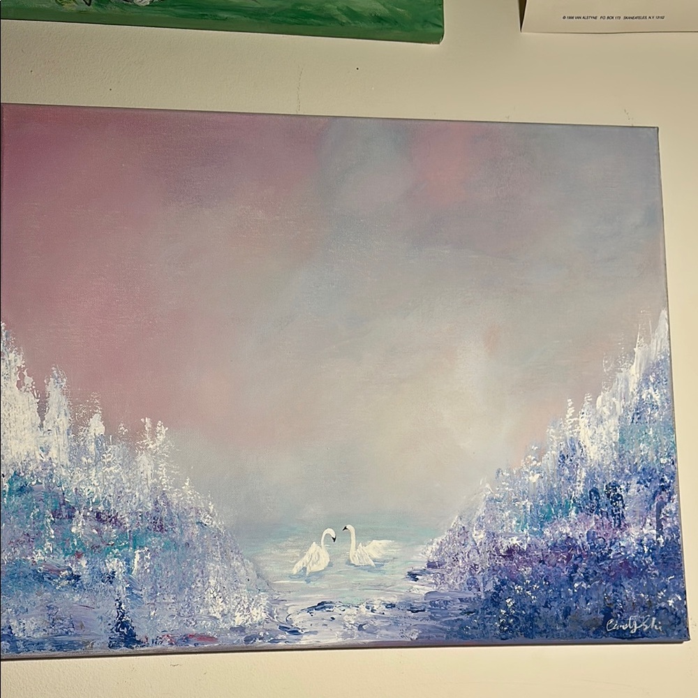 Original abstract acrylic painting winter wonderland
